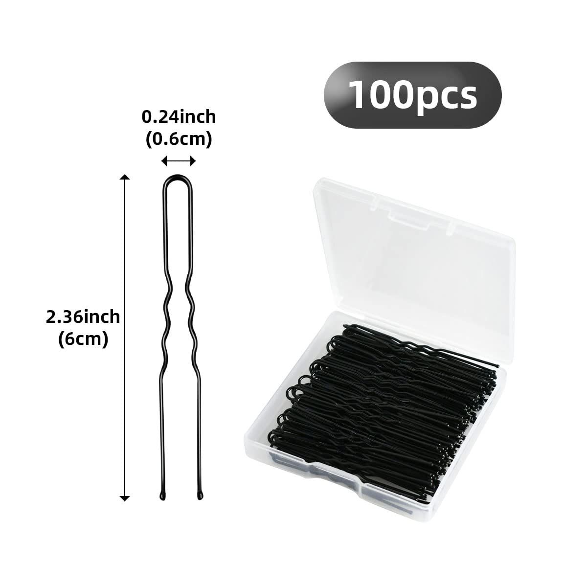 100 Pack U Shaped Crinkle Hair Pins with Storage Box, Heavy Duty Hair Grips for Buns, Updos, Ballet and Everyday Styling, Black, 6.1 cm β image 2