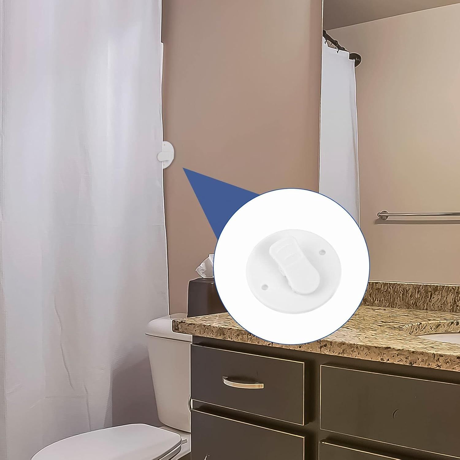4Pcs Shower Curtain Clips Shower Splash Guard Holder Clear Self Adhesive Windproof Splash Clips Bathroom Curtain Weight Clip for Home — image 2