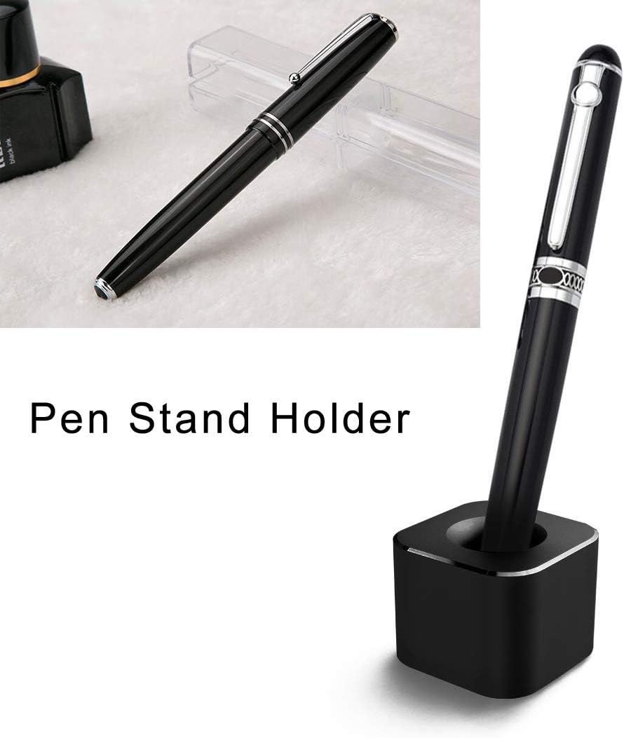 Single Pen Stand Holder, Black Metal Pen Base Stand for Desk Fountain Pen, Toothbrush Brush, Students and Office — image 2