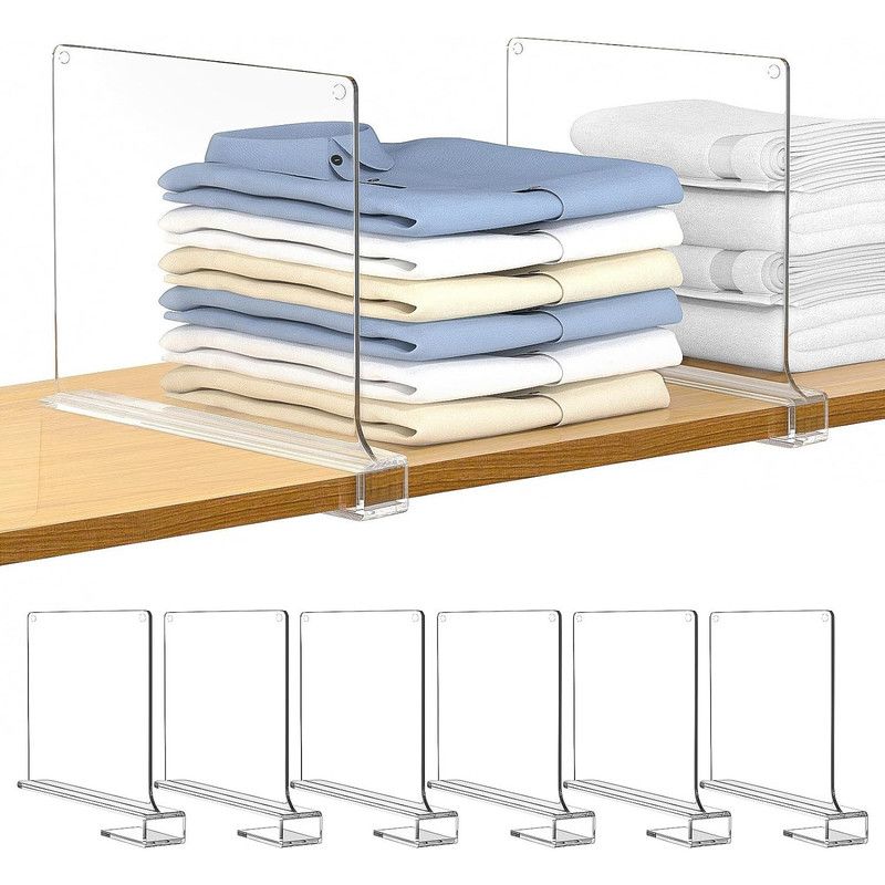8-Pack Clear Shelf Dividers, Perfect for Sweaters, Shirts, and Handbags in Bedrooms and Kitchens โ Adjustable Acrylic Bookshelf Organizers