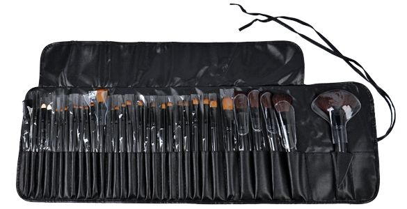 32pcs Professional Makeup Brushes, Genuine Goat Hair, Leather Case, Black — image 2