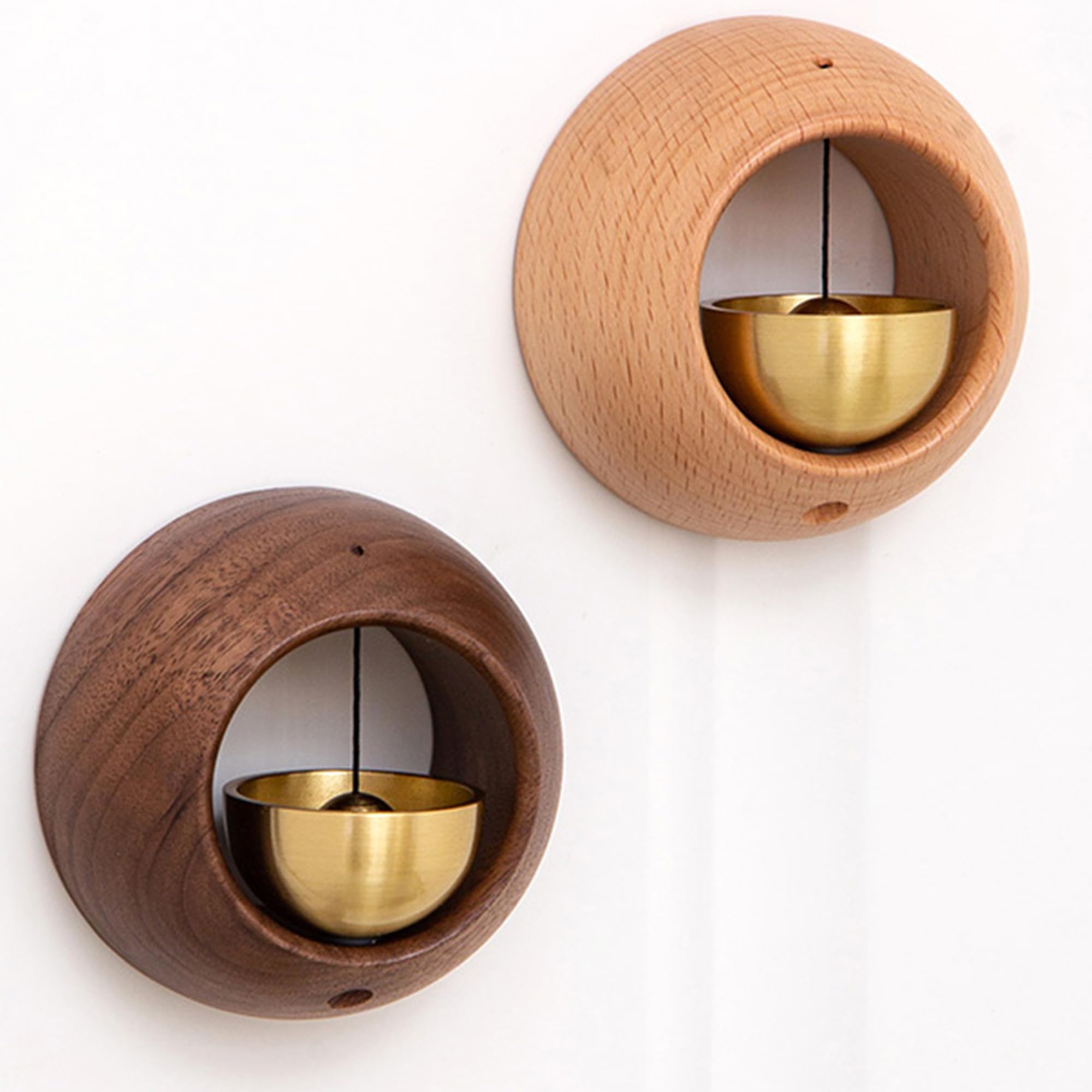 1 Piece Vintage Wooden Door Bell with Copper Chime and Magnetic Mount for Entryways and Bedrooms, Walnut Round Design — image 2