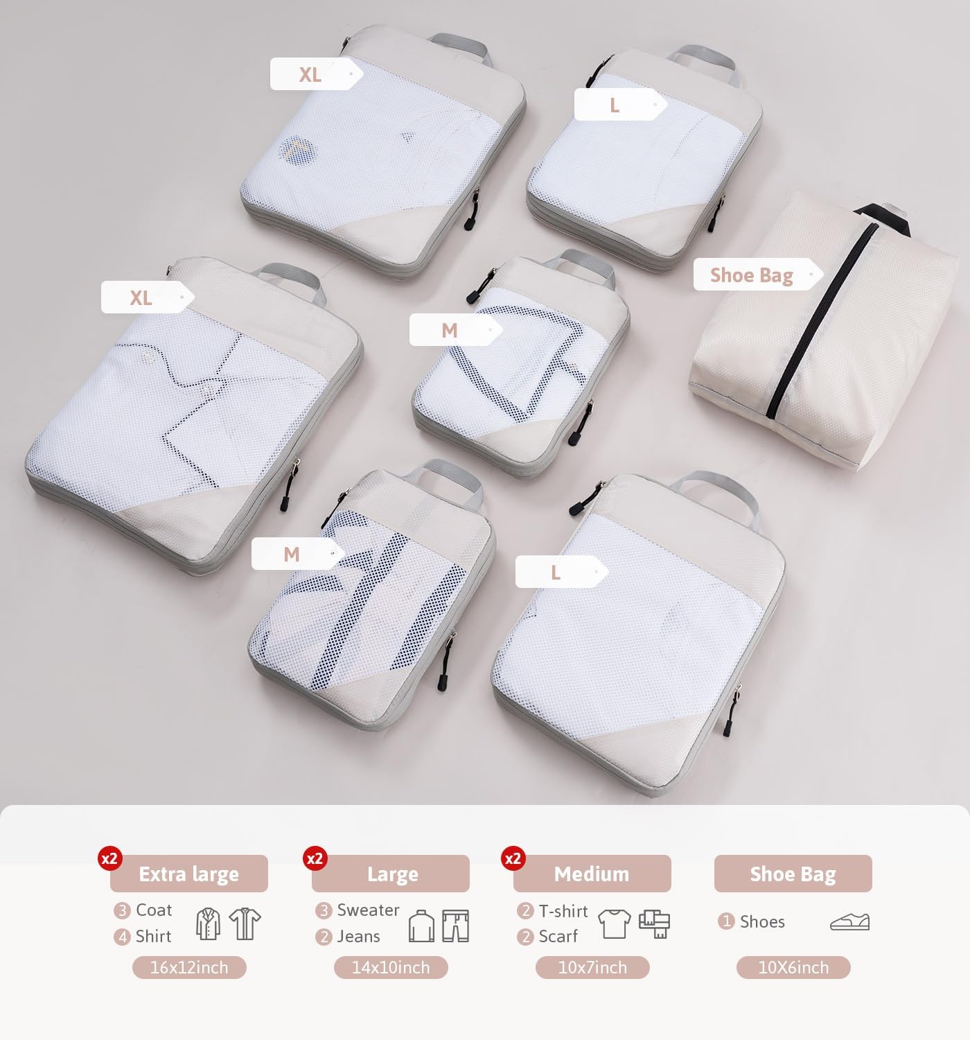 Compression Packing Cubes Travel Organizer 7 Set, Ripstop Mesh Travel Organizers for Luggage Multi-Functional Ultralight Expandable Packing Cubes for Carry-on — image 6