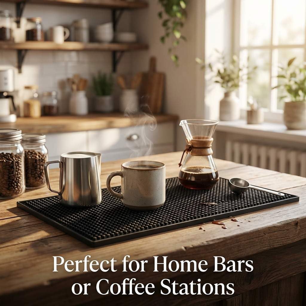 12"x6" Black Rubber Bar Mat – 6 Pack Non-Slip Drainage Pad for Coffee Stations, Home Bars & Kitchens — image 5