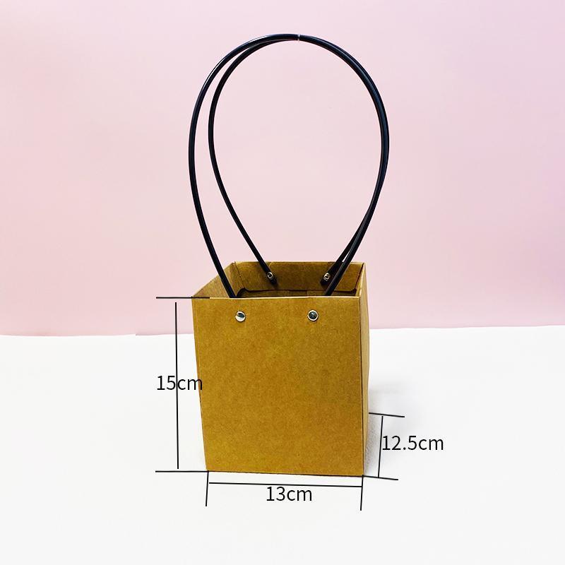 25x Kraft Paper Bag Flowers Waterproof Bouquet Basket Gift Box With Handle - 25PCS-Sq Small — image 4