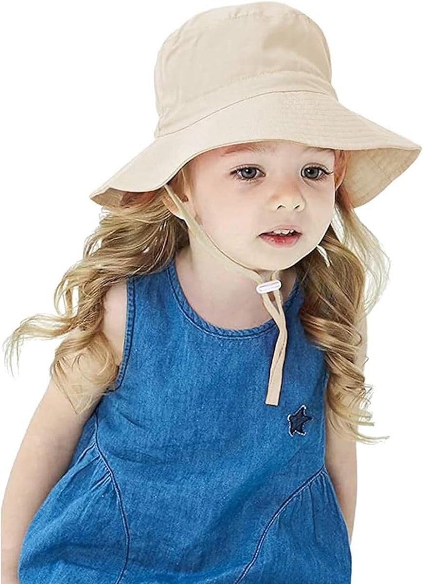 Baby Sun Hat, Breathable Cotton Wide Brim Bucket Hat With Adjustable Chin Strap, XS Beige, 44 to 46 cm β image 5
