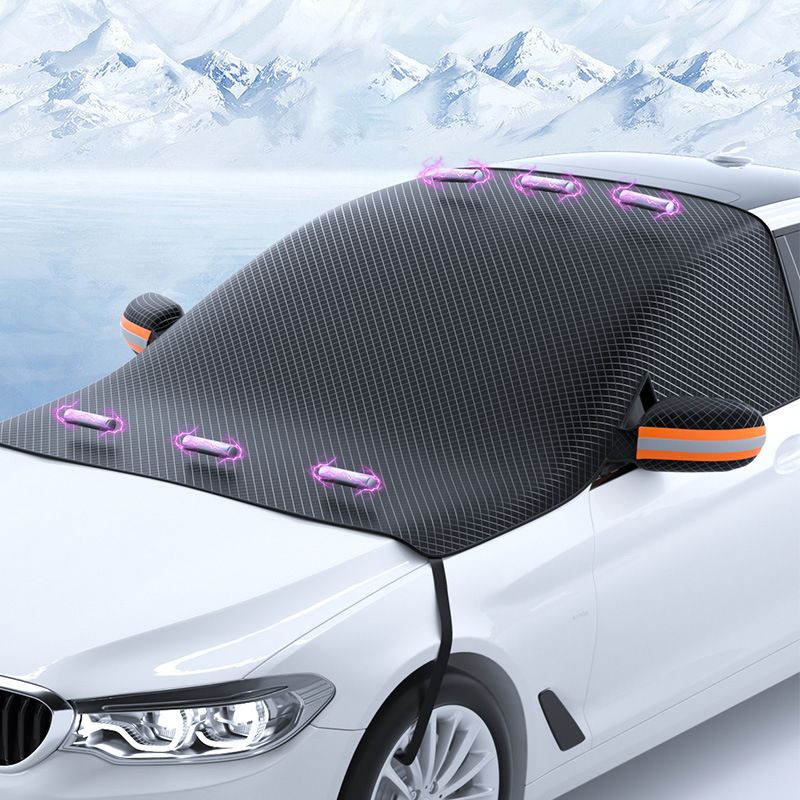 Car Windshield Cover for Ice and Snow, Automotive Windshield Snow, Ice, UV, Frost Removal Wiper & Mirror Protector with (Orange Strip) — image 4