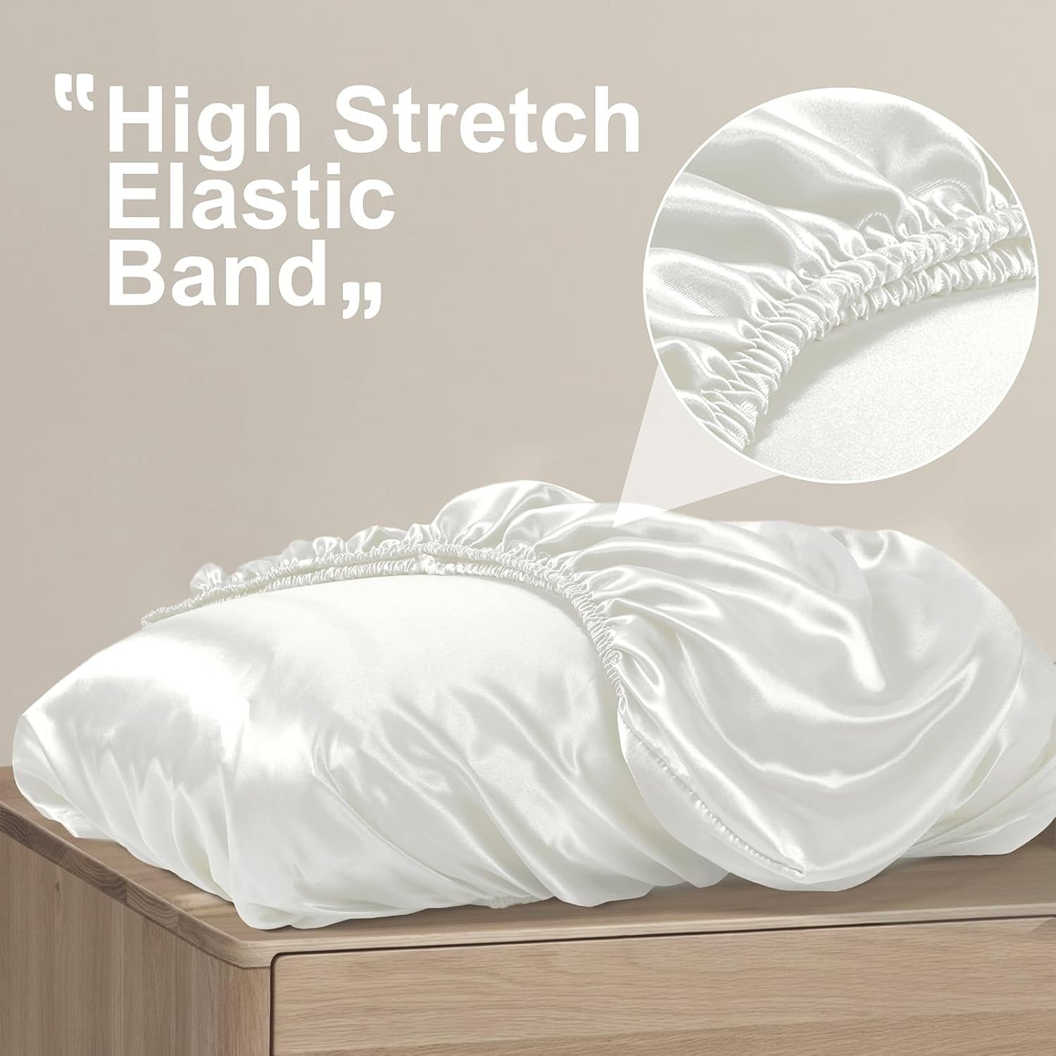 2 Pack White Satin Adjustable Pillowcases Set of Standard Size 20x26" - Soft Faux Silk Travel Covers for Hair & Skin, with Elastic Band Fit Various — image 2
