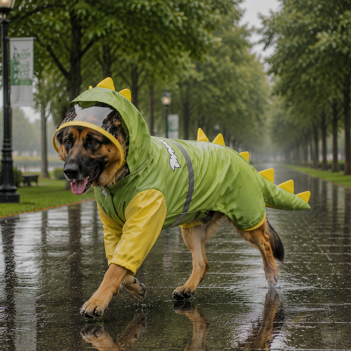 Green Dog Raincoat Dinosaur Hooded Waterproof Jacket 6XL Size with Leash Hole Removable Tail Cover Full Body Coverage Pet Rain Coat for Outdoor Walking Large — image 4
