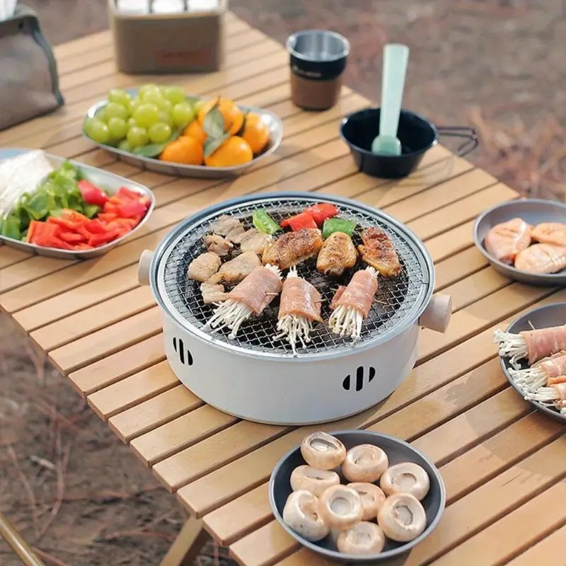 Portable mini tabletop barbecue grill, made of stainless steel, includes a grill mesh, designed for home use, and functions as a detachable charcoal grill โ image 4