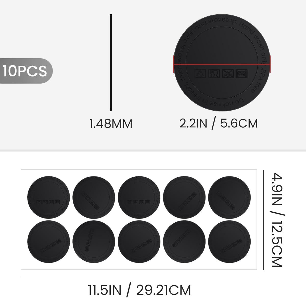 10 Pieces Adhesive Rubber Tumbler Bumpers, Non Slip Bottom Pads for Skinny Tumblers, Wine Cups and Mason Jars, Black, 56 mm โ image 2