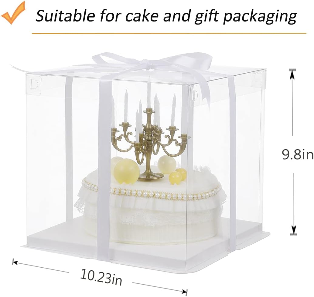 10 inch Clear cake Box, Large Transparent cake Box,tall cake boxes with Ribbon,10x10x9inch - Suitable for packing 8" or 10" cakes,Clear Gift Display Box for — image 2
