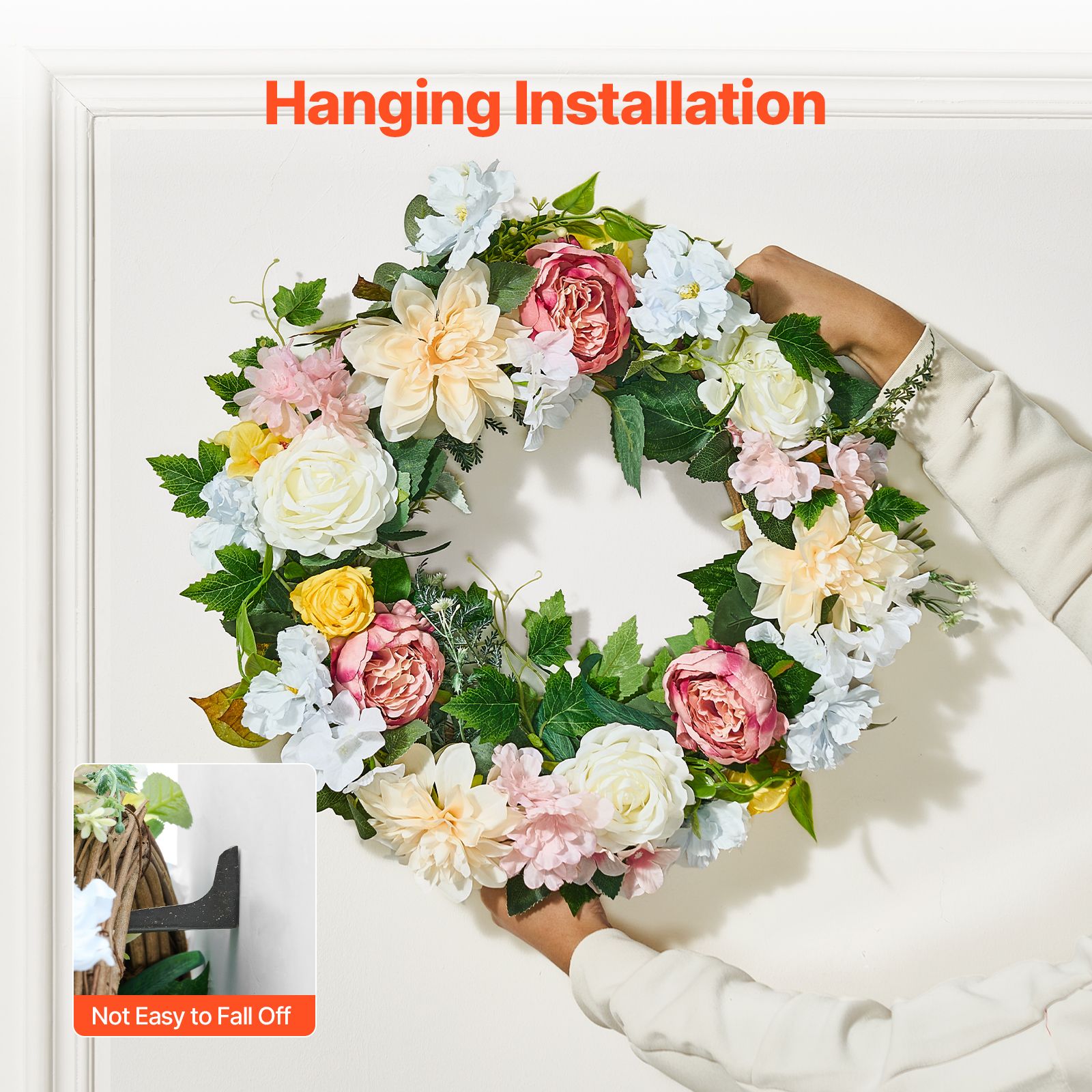 Artificial Decorative Wreath 60.96 cm White Pink Yellow Peonies Hydrangeas — image 6