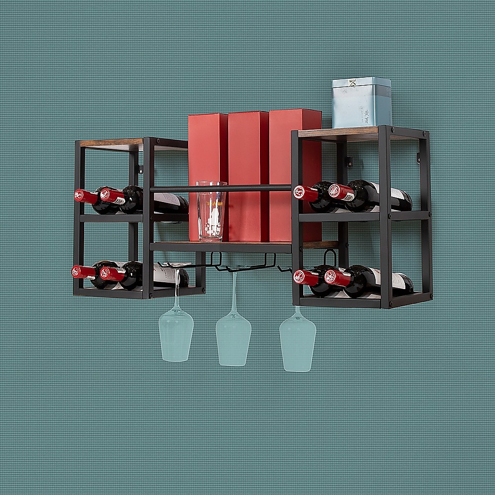 Wall Mounted Wine Rack 3 Stem Glass Holder Storage Organiser — image 6