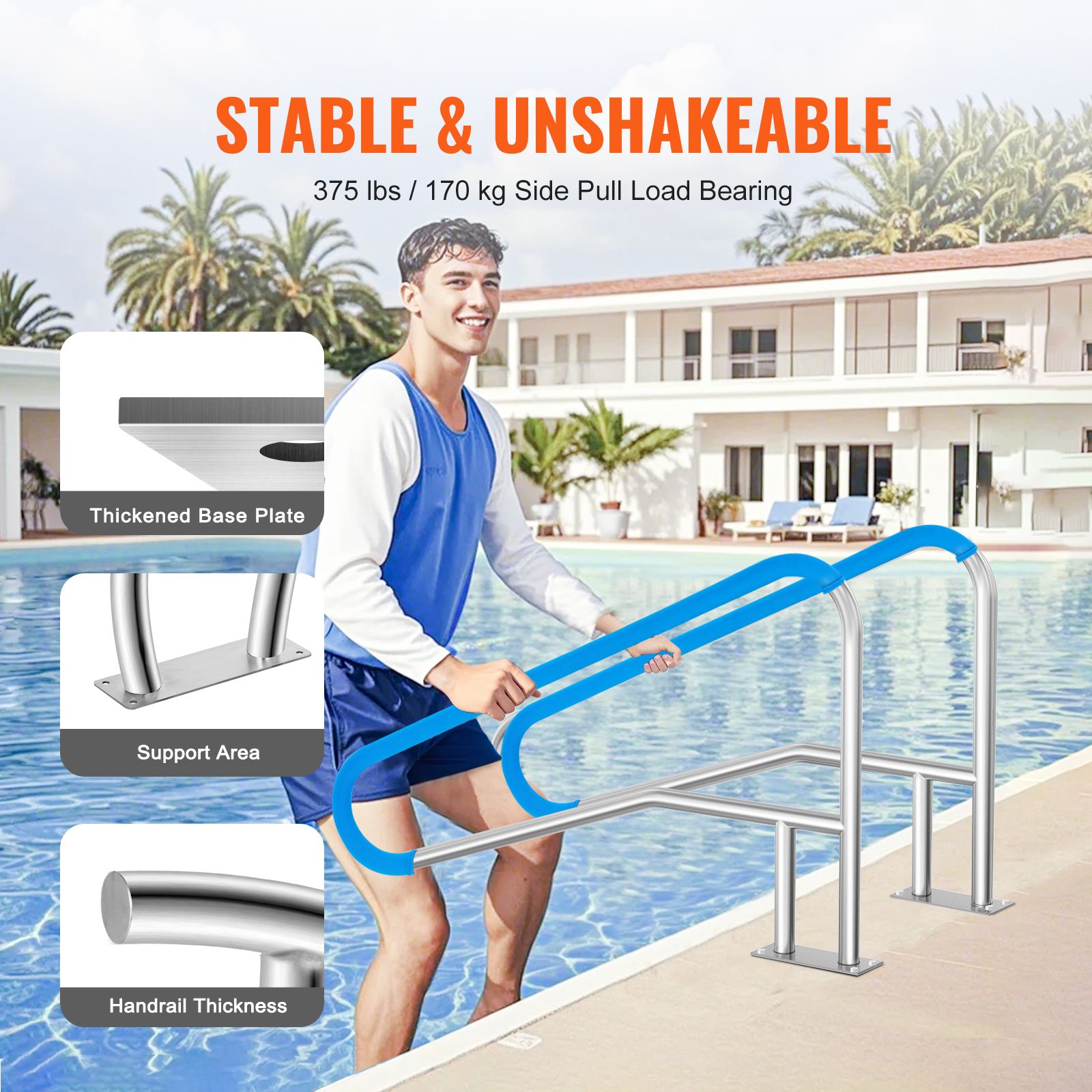 Pool Handrail 55 x 32 inch Stainless Steel with Base Plate for Spas โ image 3