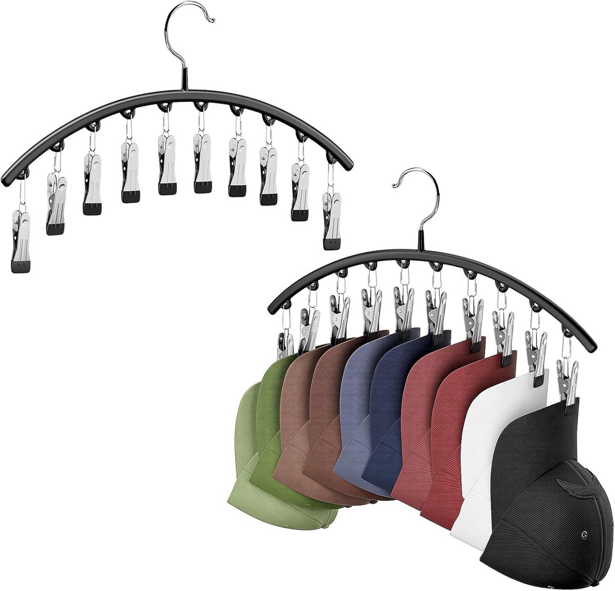 2 pieces - Hat rack - clothes rack - sock clip - hat rack for the wardrobe - storage accessories - suitable for drying clothes, socks and hats - black - 37*23 — image 5