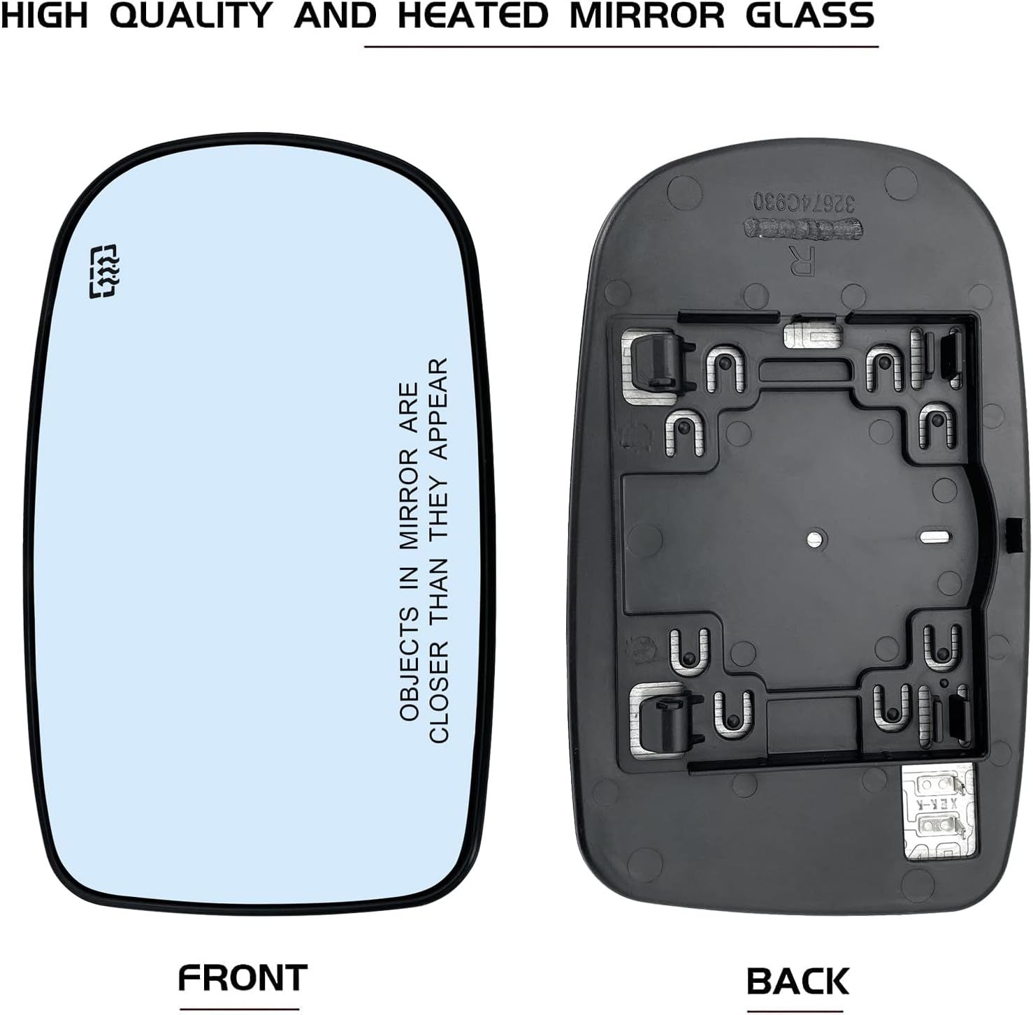 Passenger Right Side Heated Mirror Glass Replacement for 2011-2021 Chrysler 200 300, Dodge Charger Challenger - Side View Heated Convex Mirror Glass โ image 2