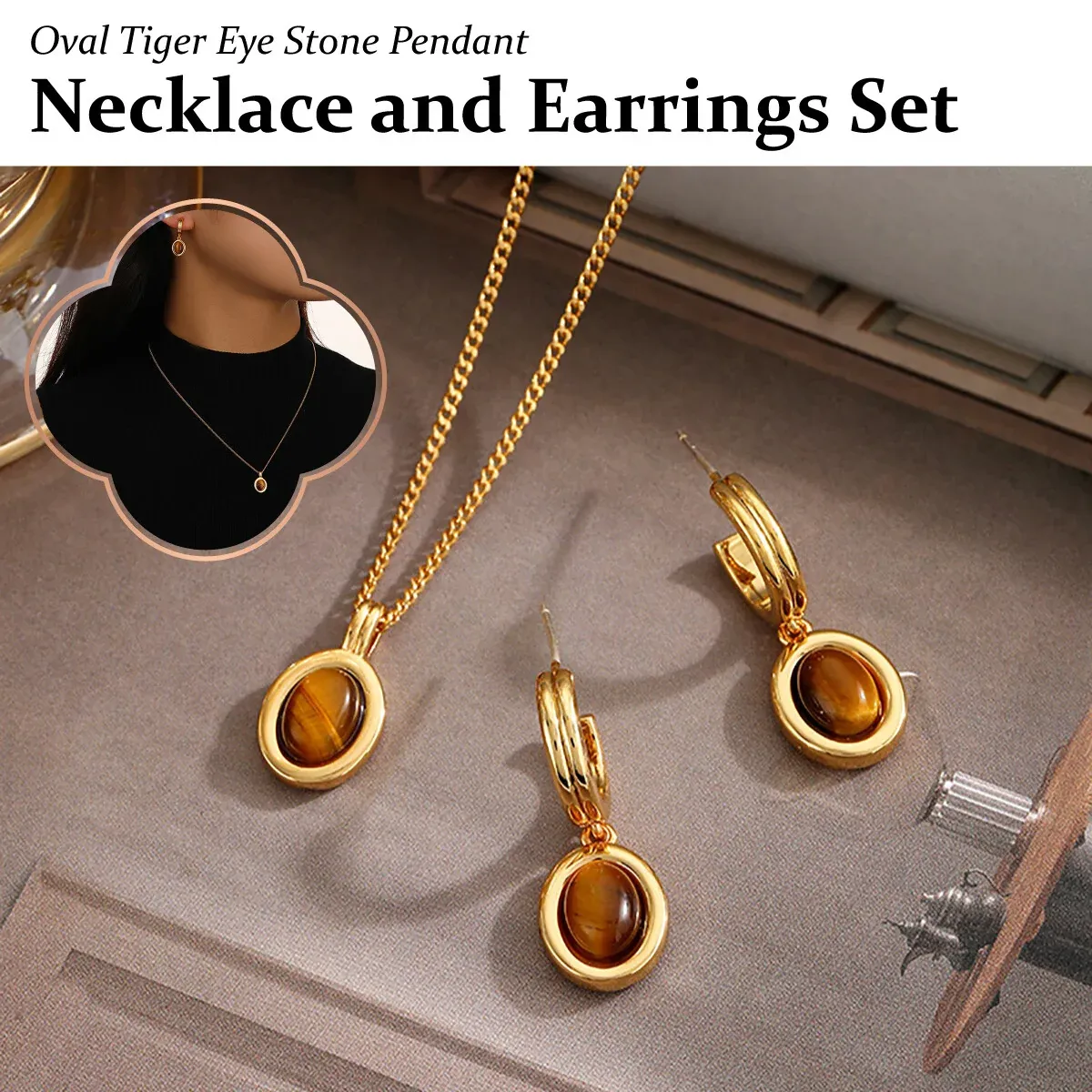 Simple Fashion Brown Necklace and Vintage Earrings for Women Elegant Jewelry - Earrings — image 2