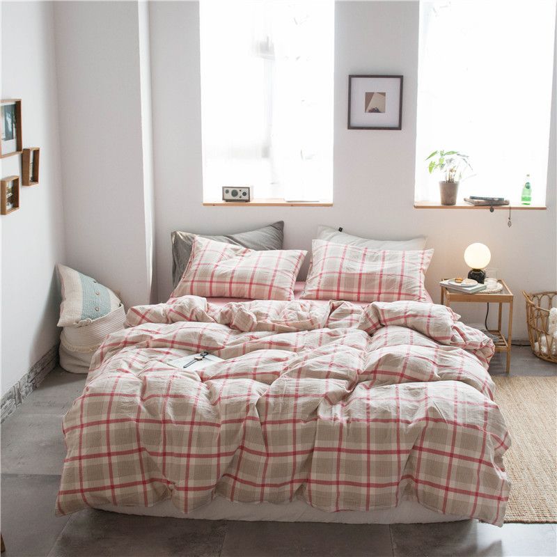 Cotton 4 Piece Set Modern Minimalist White Bed sheet kit_2.0m bed-enlarged quilt cover 220 × 240cm four-piece set