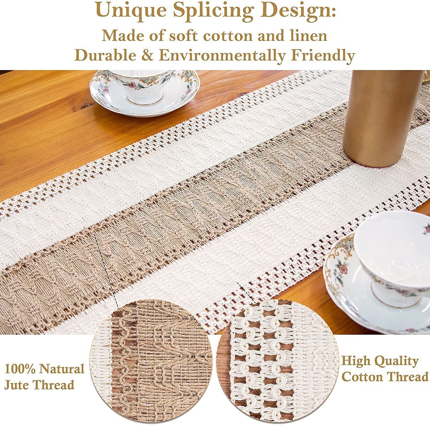 2-Pack Table Runner MX20, Three Rows of Heart Pattern, With Tassels — image 3