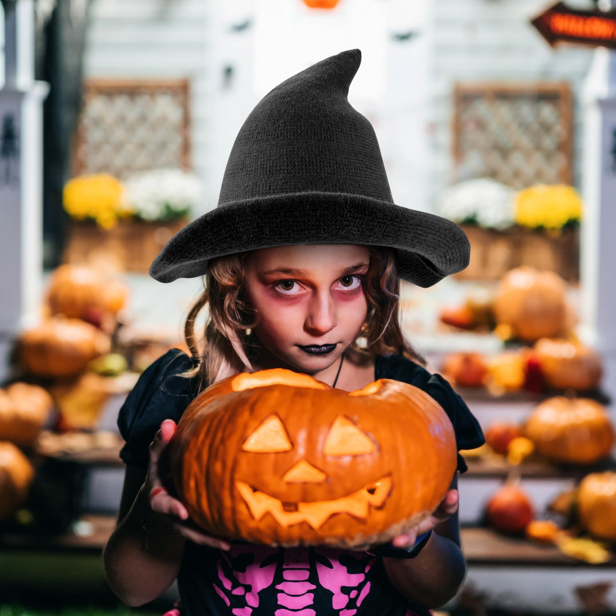 Halloween witch hat, women's wide brimmed foldable pointed hat, Halloween party costume accessories. Witch Hat Wool — image 5