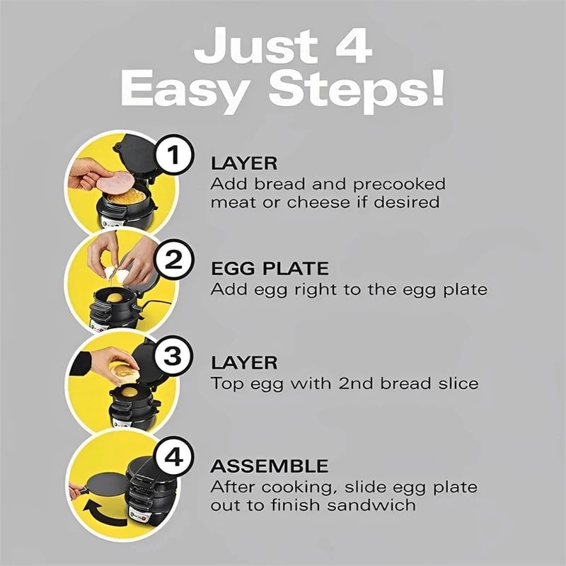 Electric Burger & Sandwich Maker for Home, Non-Stick Dual Heating Plates, Quick Breakfast Grill for Ham, Egg, and Toast, Compact Lightweight Design — image 6