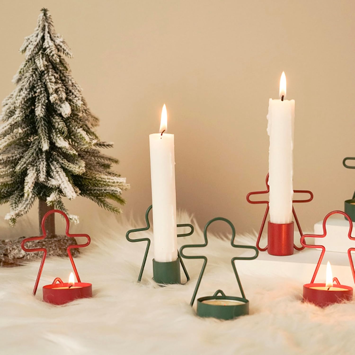 2 Pack Christmas Candles - Gingerbread & Nutcracker Shaped Candles - Arch Design - Red & Green Festive Decor - Perfect Centerpiece or Gift Idea — image 3