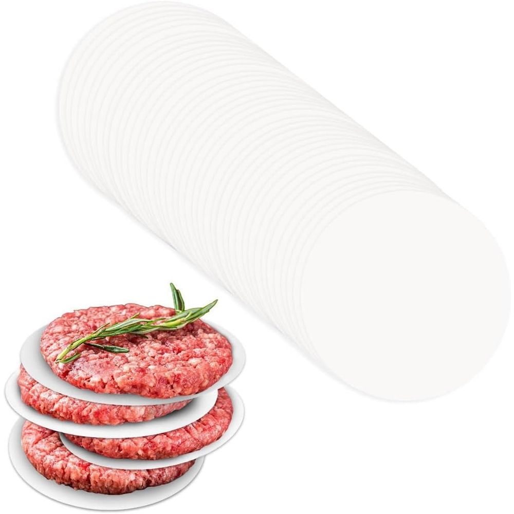 100 Pcs Burger Patty Paper Hamburger Parchment Papers 4" Non-Stick Round Hamburger Patty Paper Sheets for Burger Press Baking Non Stick Paper Rounds Set for Patty Separating Food Freezing (White)