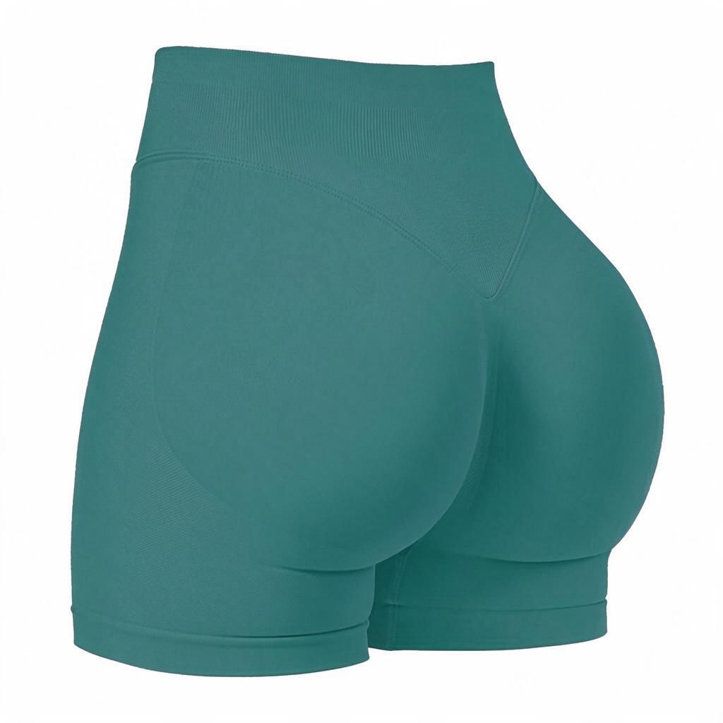 Peacock Green XXS Women's Seamless Yoga Shorts Hip-Lift Sculpt Panels Ribbed Waistband for Spring Pilates & Gym