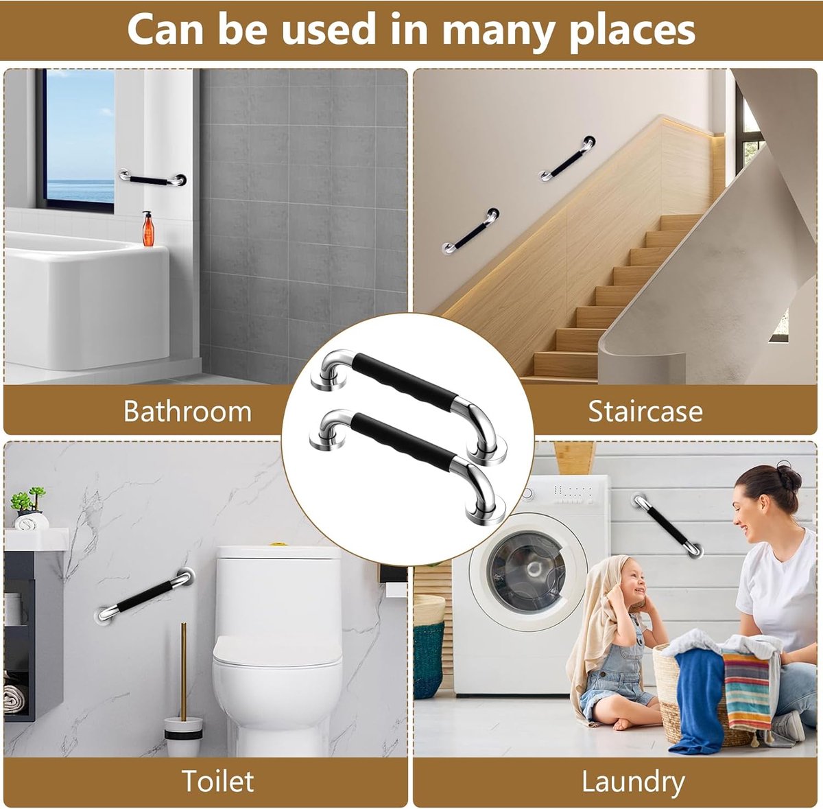 2 Pieces Toilet Grab Bars - 30 cm - Wall Grab Bar - Non-Slip Bathroom Grab Bars - Shower Grab Bars - Non-Slip Grab Bar - Toilet Grab Bar - Bathroom Grab Bars — image 5