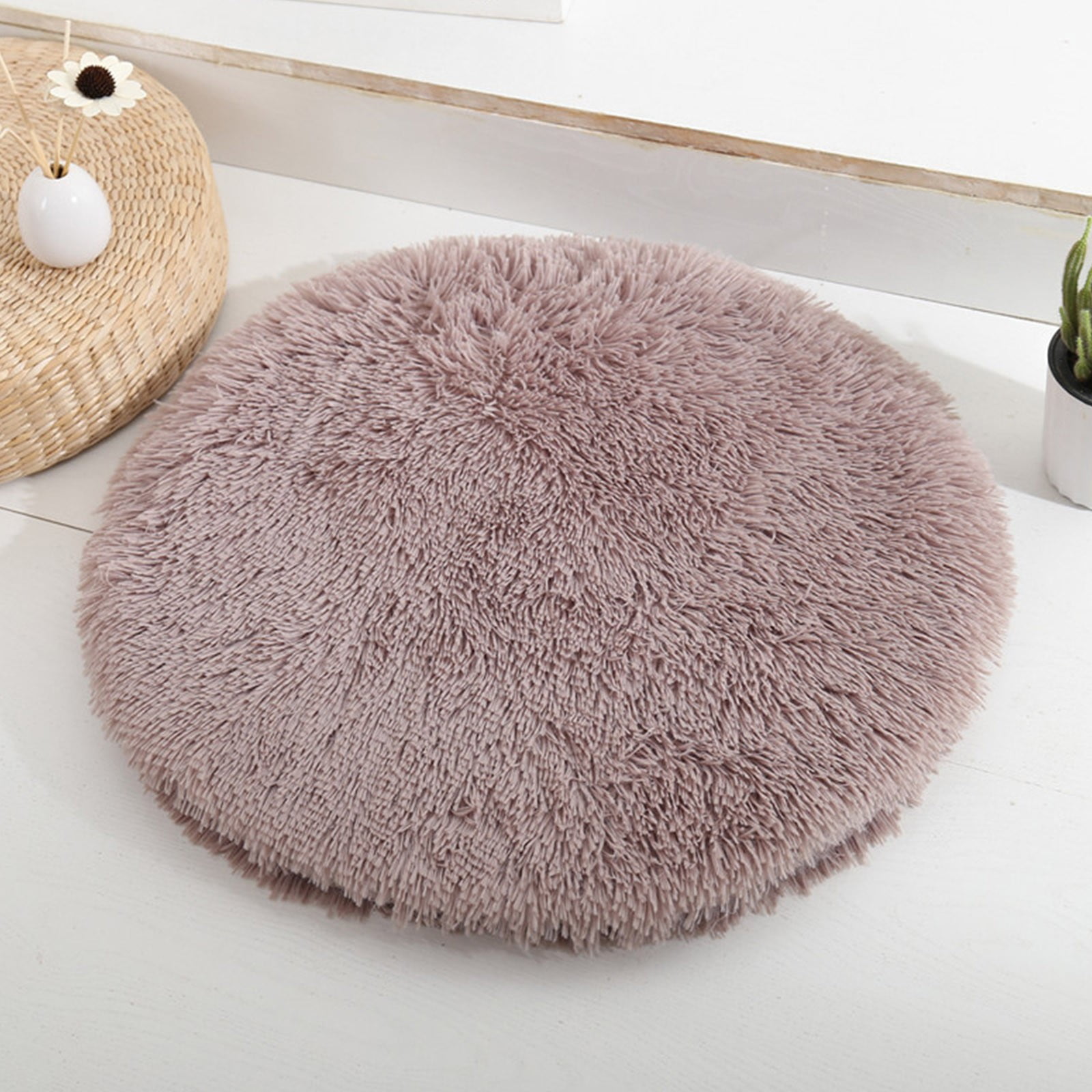 16 inch Plush Dog Bed Mat Warm Fluffy Round Puppy Crate Pad with Anti-Slip Waterproof Bottom Soft Comfy Pet Kennel Mat for Small and Medium Dogs Purple โ image 2
