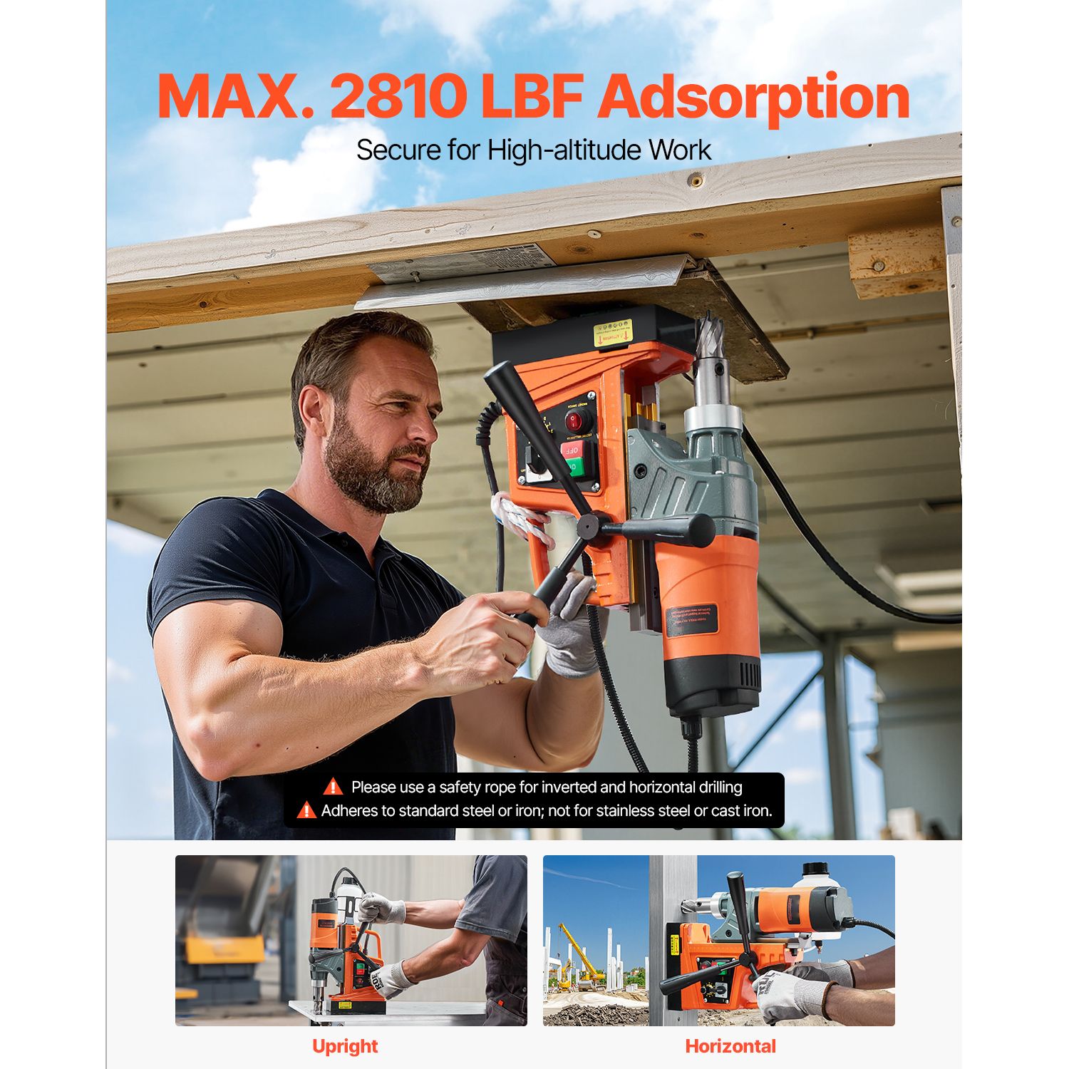 Magnetic Drill, 1450W Motor 1.6 in Boring Diameter, 2810 lbf Portable Electric Mag Drill Press, with 2 Coring Bits, Variable Speed, Drilling Machine for Metal — image 5