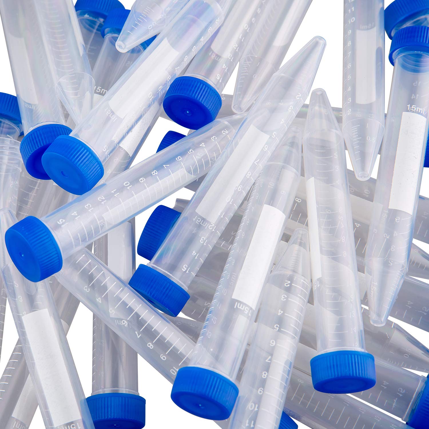 Ackers Conical Centrifuge Tubes 15mL, 100 Pcs Sterile Plastic Test Tubes with Screw Caps, Polypropylene Container with Graduated and Write-on Spot