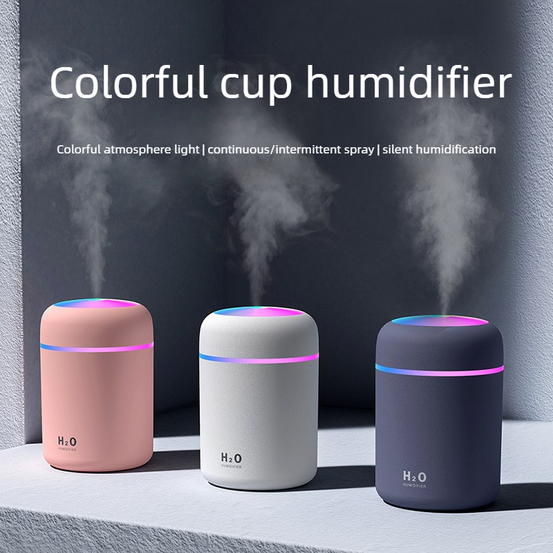 Mini Colorful Cup Humidifier, 300ml Portable USB Cool Mist Humidifier with 7-Color Night Light, for Car, Bedroom, Desk, and Office - White — image 2