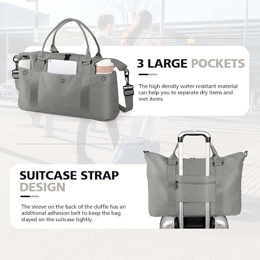 Travel Duffle Bag with Trolley Sleeve, Weekender Overnight and Gym Bag for Carry On Travel, Hospital Stays and Short Trips, Grey — image 5