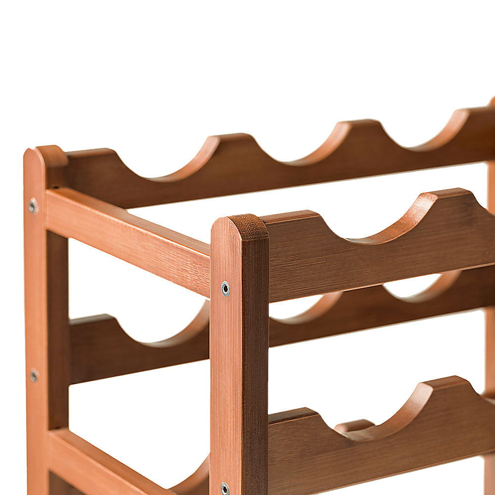 Bamboo Wine Rack Free Standing 15 Bottles with 6 Glasses Holder Storage in Brown โ image 4