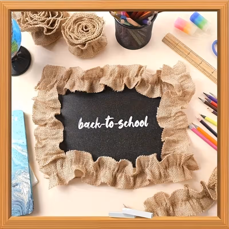 3 Rolls Burlap Ruffled Bulletin Board Border, 2.5×94.5 Inch Light Brown Trim for Classroom, Crafts and Home Decor — image 5