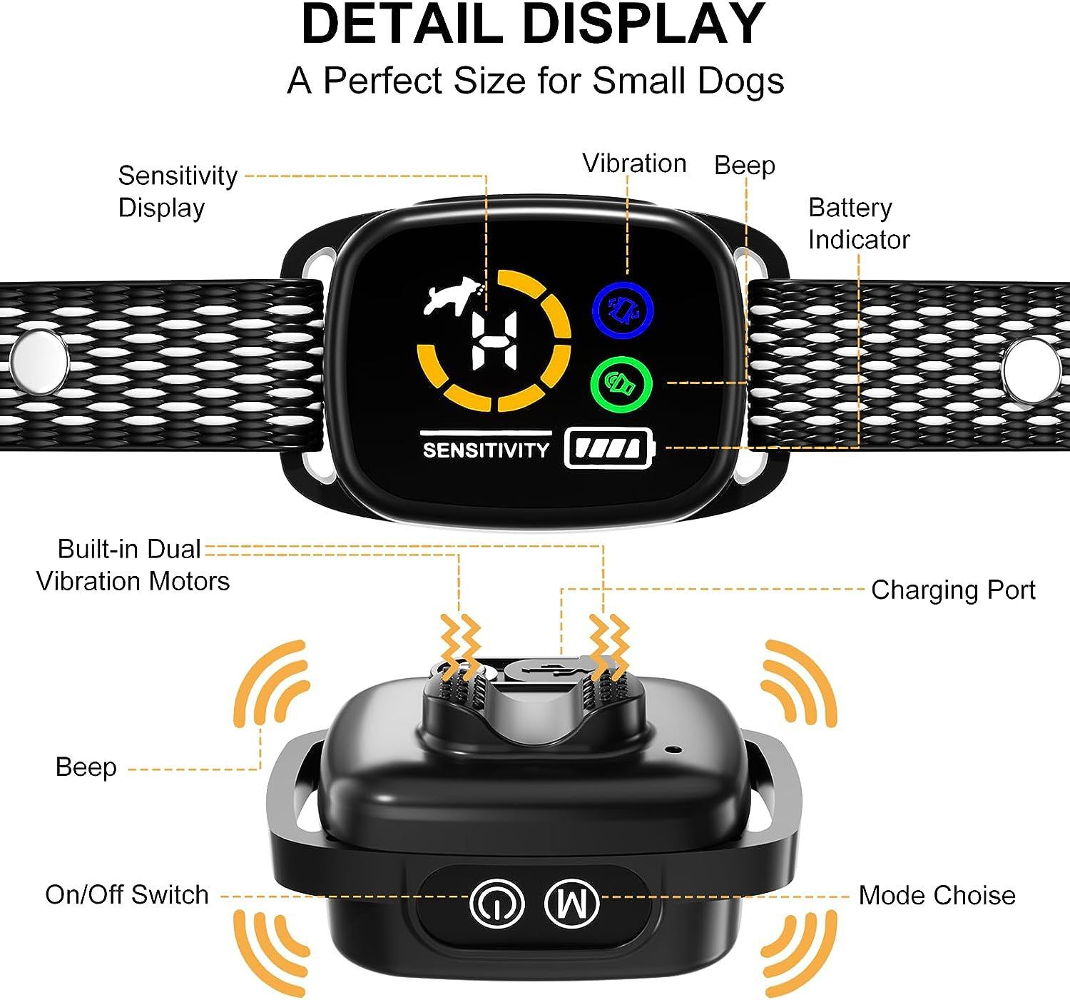 Bark Collar, Dog Bark Collar with 6 Adjustable Sensitivity, 3 Mode Beep/Vibration/Beep&Vibration, Rechargeable Smart Barking Collar for Large Medium Dogs, IP67 — image 5