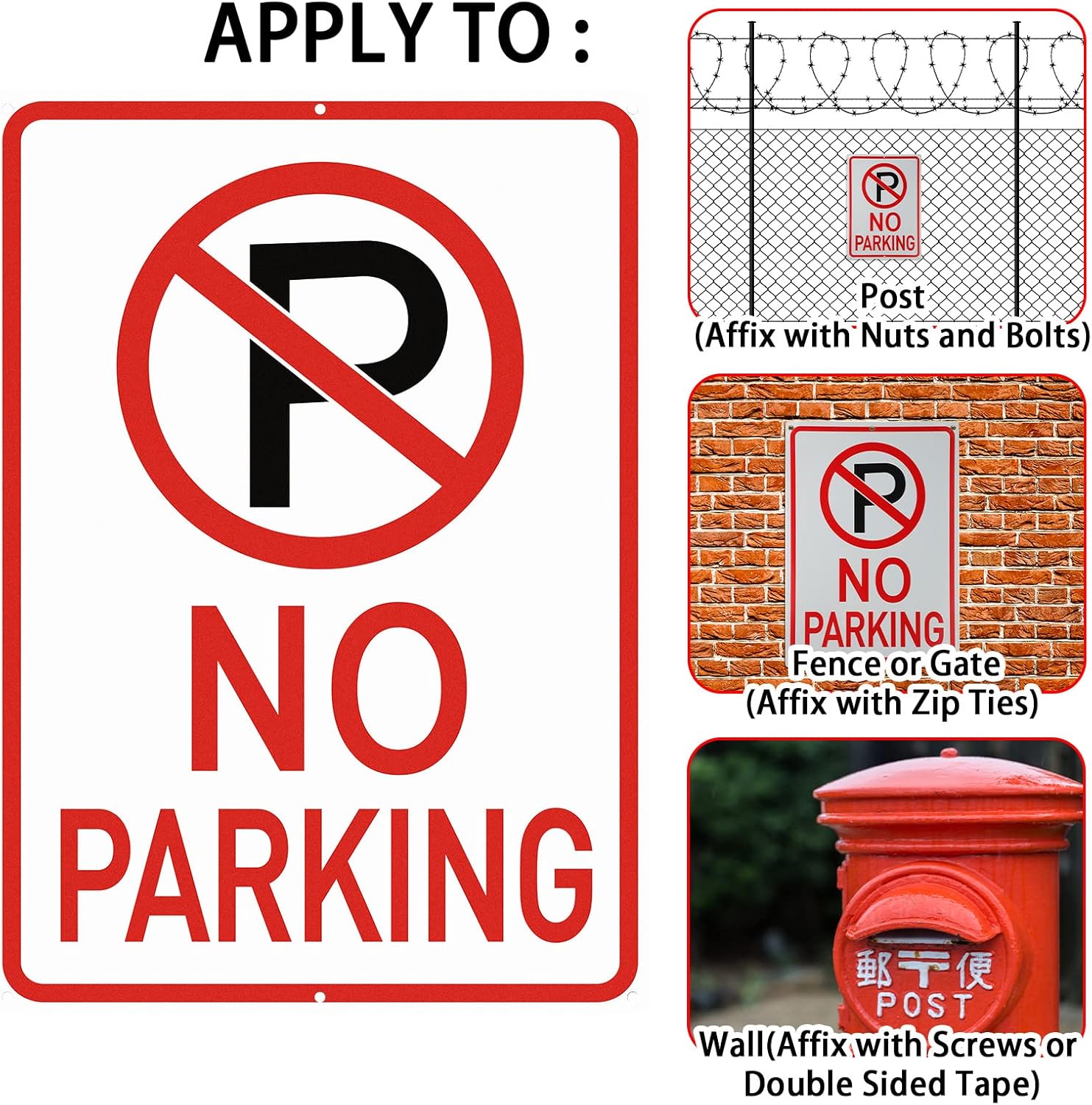 Amylove 6 Pcs No Parking Signs with Symbol, 14 x 10 Inches Reflective Rust Free Aluminum Sign, UV Protected, Weather Resistant, Waterproof, Durable Ink, Easy — image 4