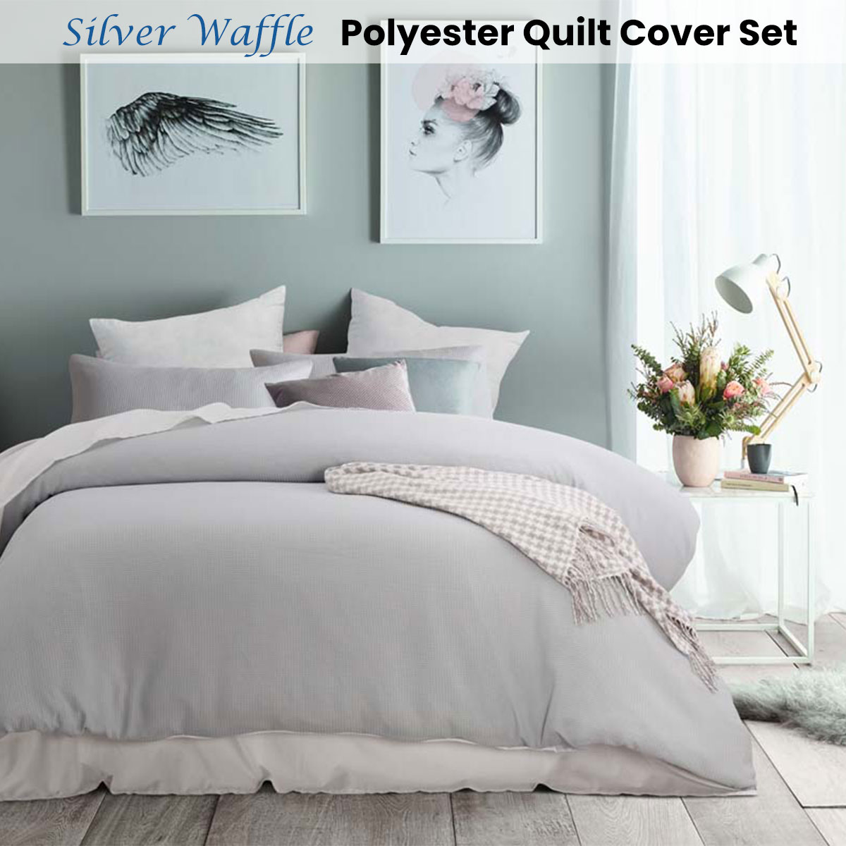 Accessorize Silver Waffle Polyester Quilt Cover Set Queen — image 2