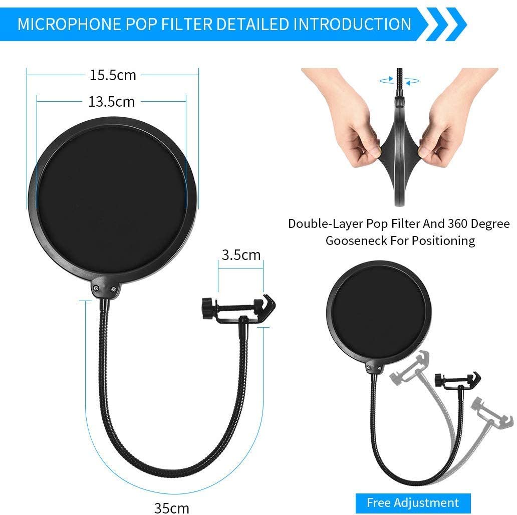 Microphone Radio Broadcasting Stand with 3/8"to 5/8" Screw Adapter and Windscreen Pop Filter โ image 4