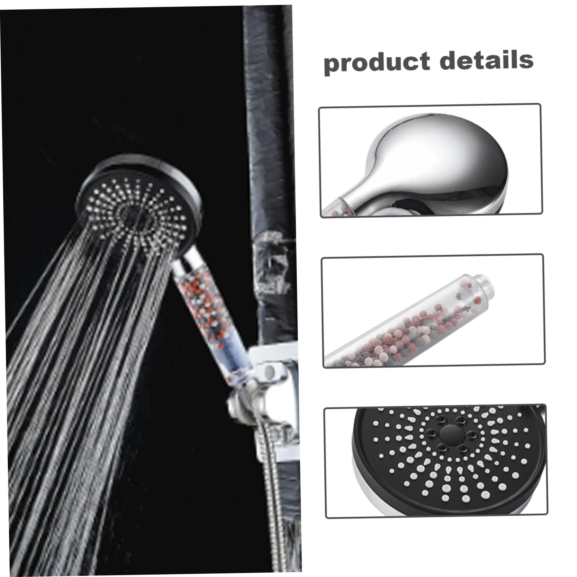 1PC Filter Shower Head High Pressure Water Softener Shower Head 5 Modes Universal Detachable Purifying Shower Head with Black — image 3