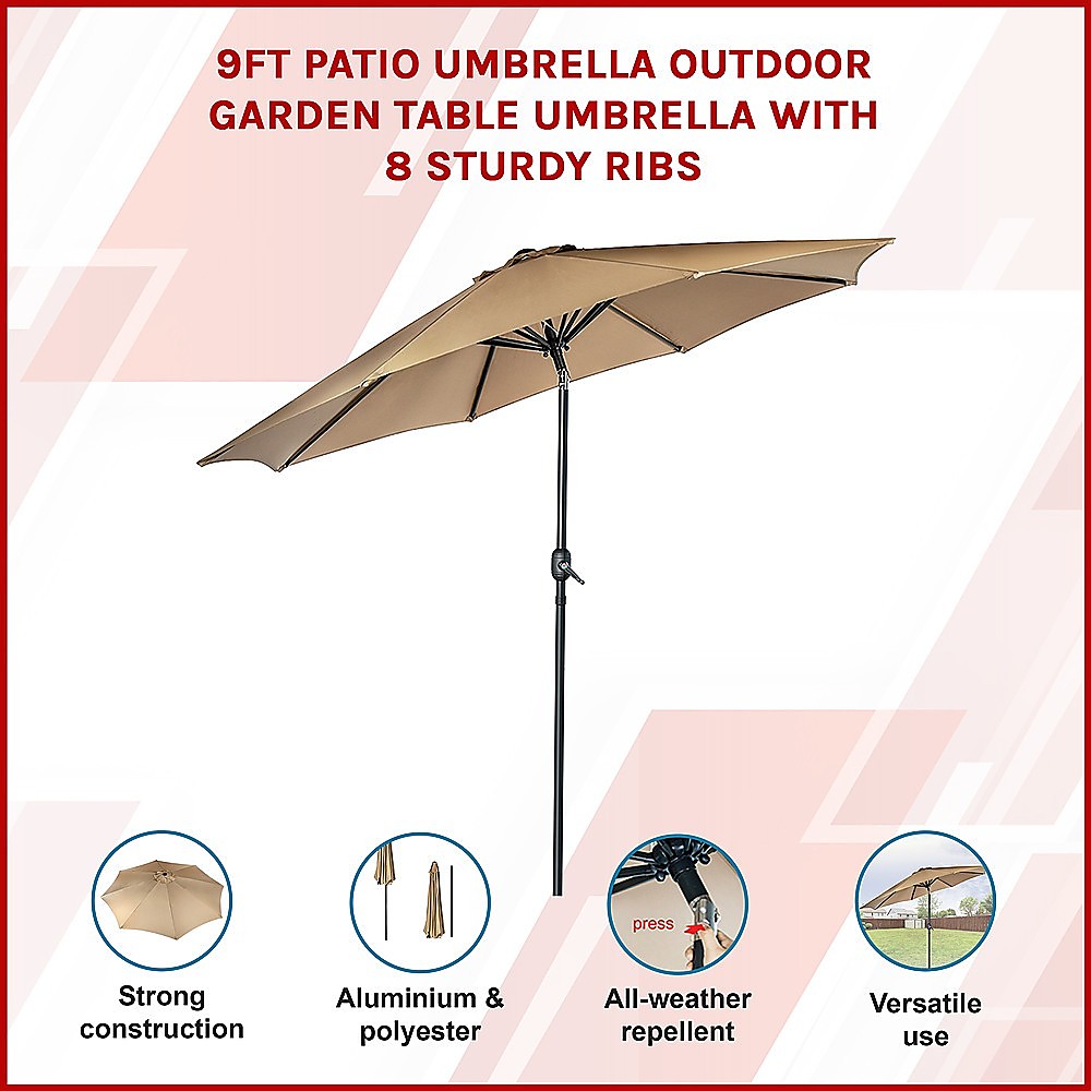 9FT Patio Umbrella Outdoor Garden Table Umbrella with 8 Sturdy Ribs โ image 3