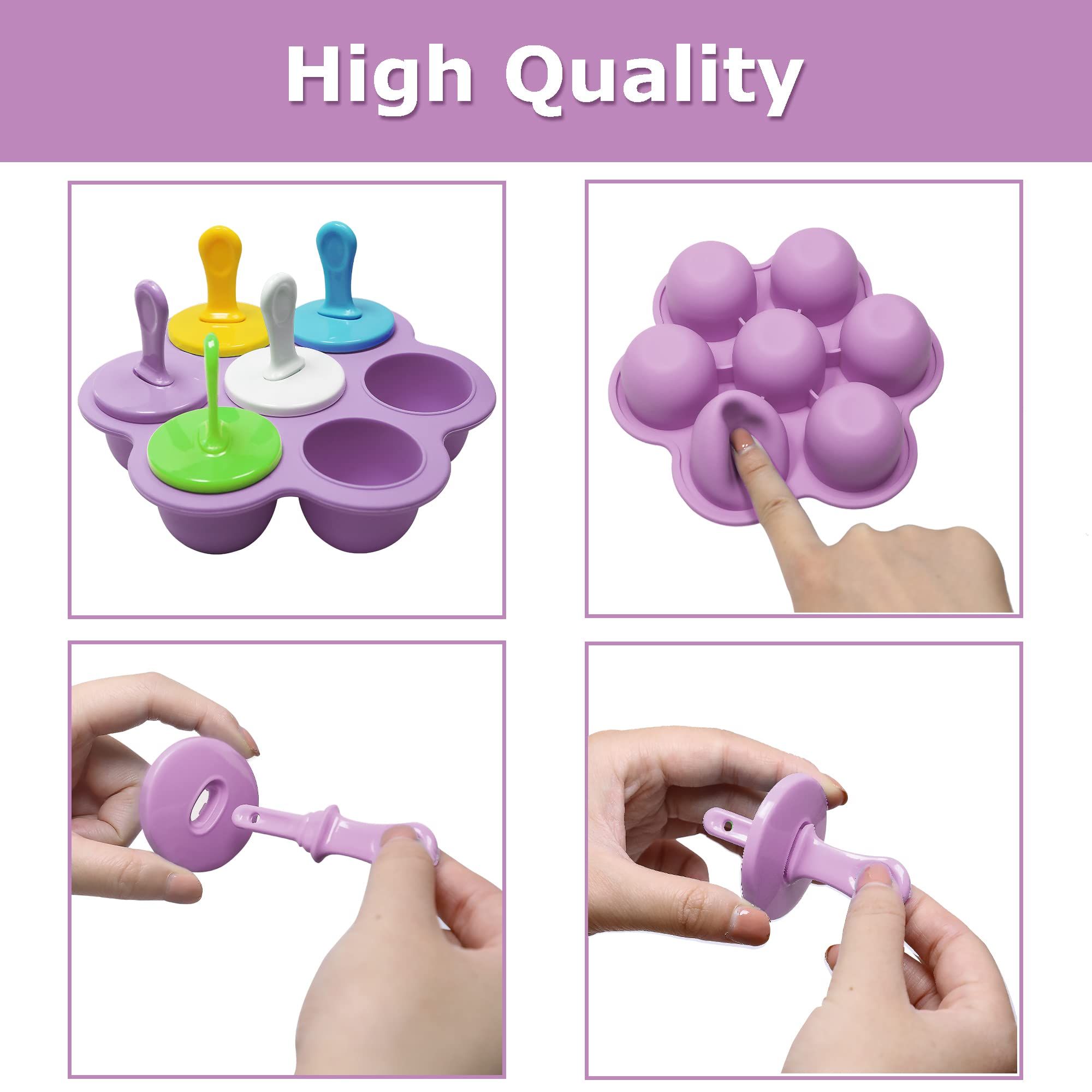 Silicone Popsicle Molds 7-cavity DIY Ice Pop Mold with Colorful Sticks For egg biting ice cream molds baby food storage (Purple) — image 5