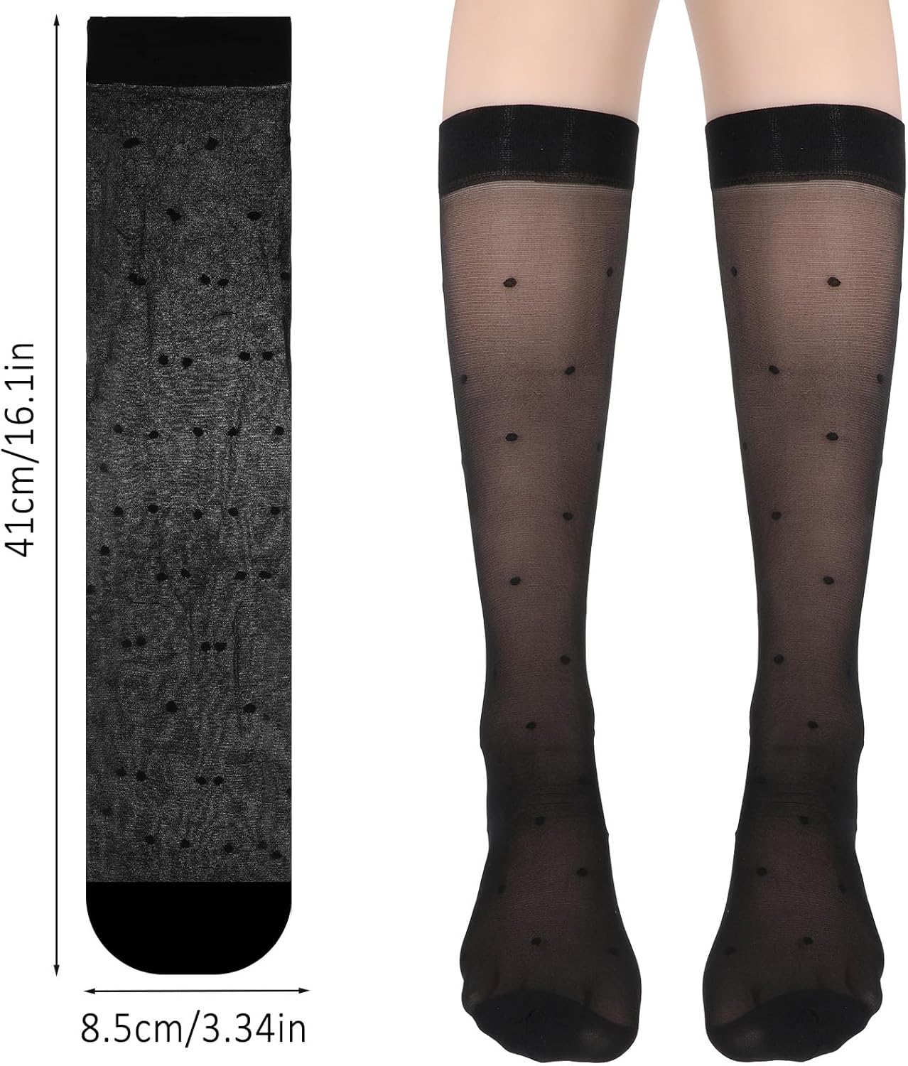 3 Pairs Women's Sheer Knee High Stockings, Black Dot Sheer Thin Socks, Stretchy Breathable Knee High Socks โ image 3