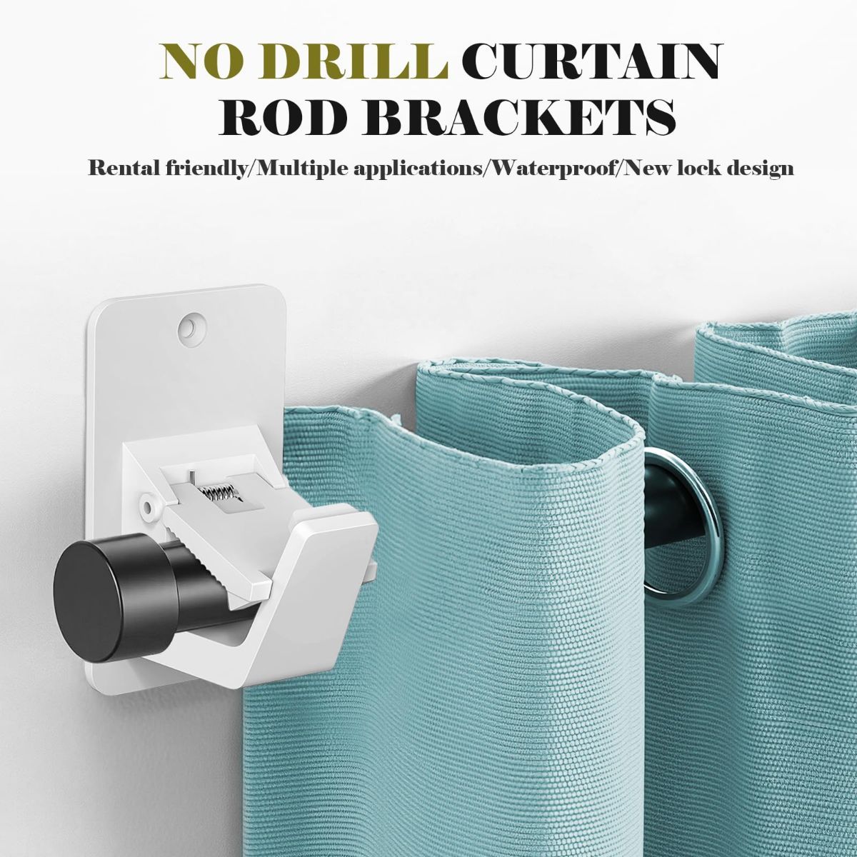 4 Pack No Drill Curtain Rod Brackets, Universal Curtain Rod Holder, Self Adhesive Curtain Rod Bracket Heavy Duty 30 LB, Nail Free Curtain Rod Bracket — image 3