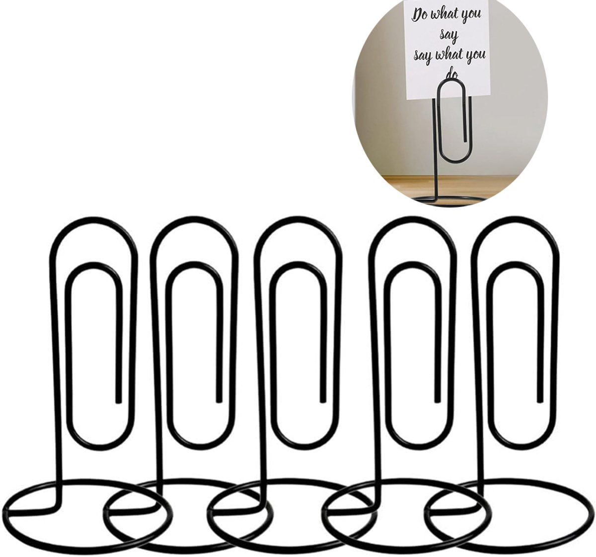5-Pack Black Paperclip Memo Holders, Large Wire Note and Photo Stands for Desks