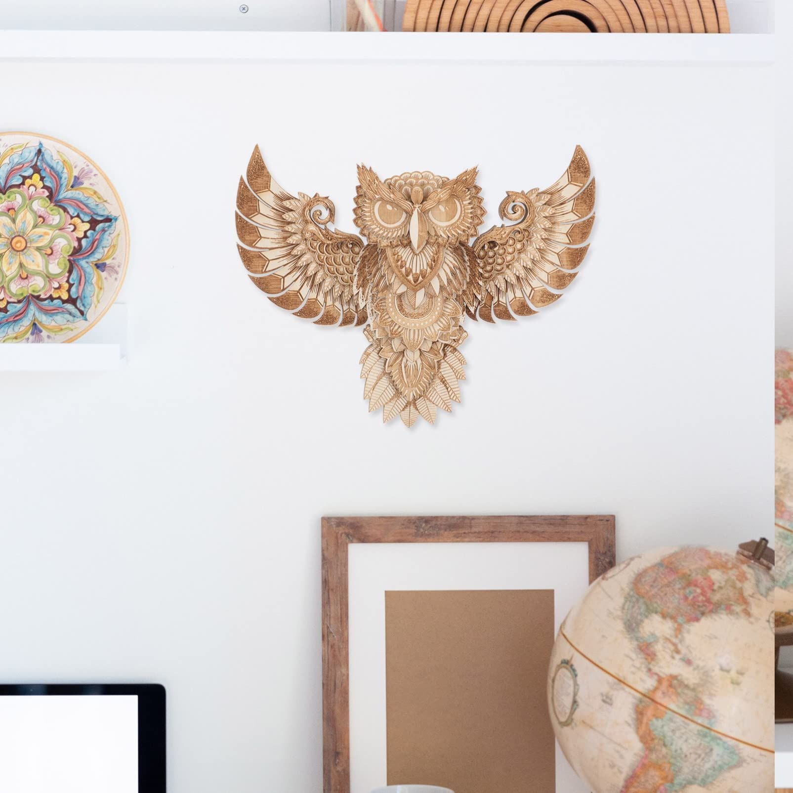Wood Owl Wall Decor Hand Carved Wood Owl Decor Rustic Owl Statue Wall Plaque Hanging Home Decor Accent Art Unique Sculpture Decoration — image 4