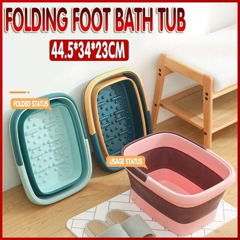 Folding Foot Spa Pedicure Bath Massage Tub Bucket Feet Basin Therapy Luxury - Blue — image 2