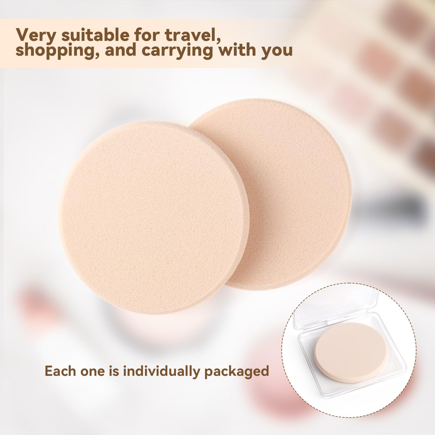 2 Pcs Makeup Sponges with Travel Case, Facial Primer Compact Powder Puff, Cosmetics Blush Applicators Sponges for All Skin Types Wet and Dry Dual Use (Round) — image 2